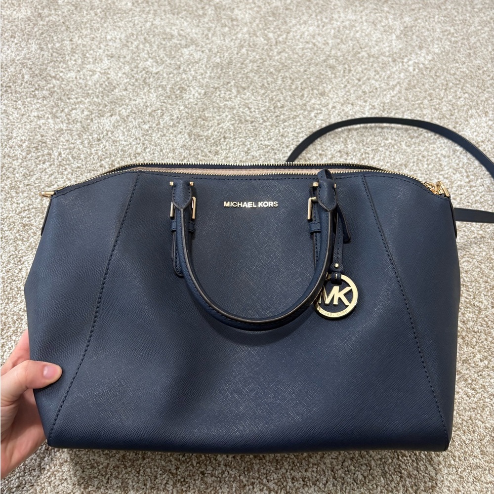 Michael Kors Ciara Large Satchel in Blue Saffiano Leather - Picture 6 of 6